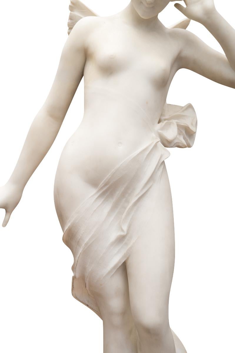 Carrara Marble 19th Century Italian Marble Figure of a Nymph on a Butterfly A. Batacchi