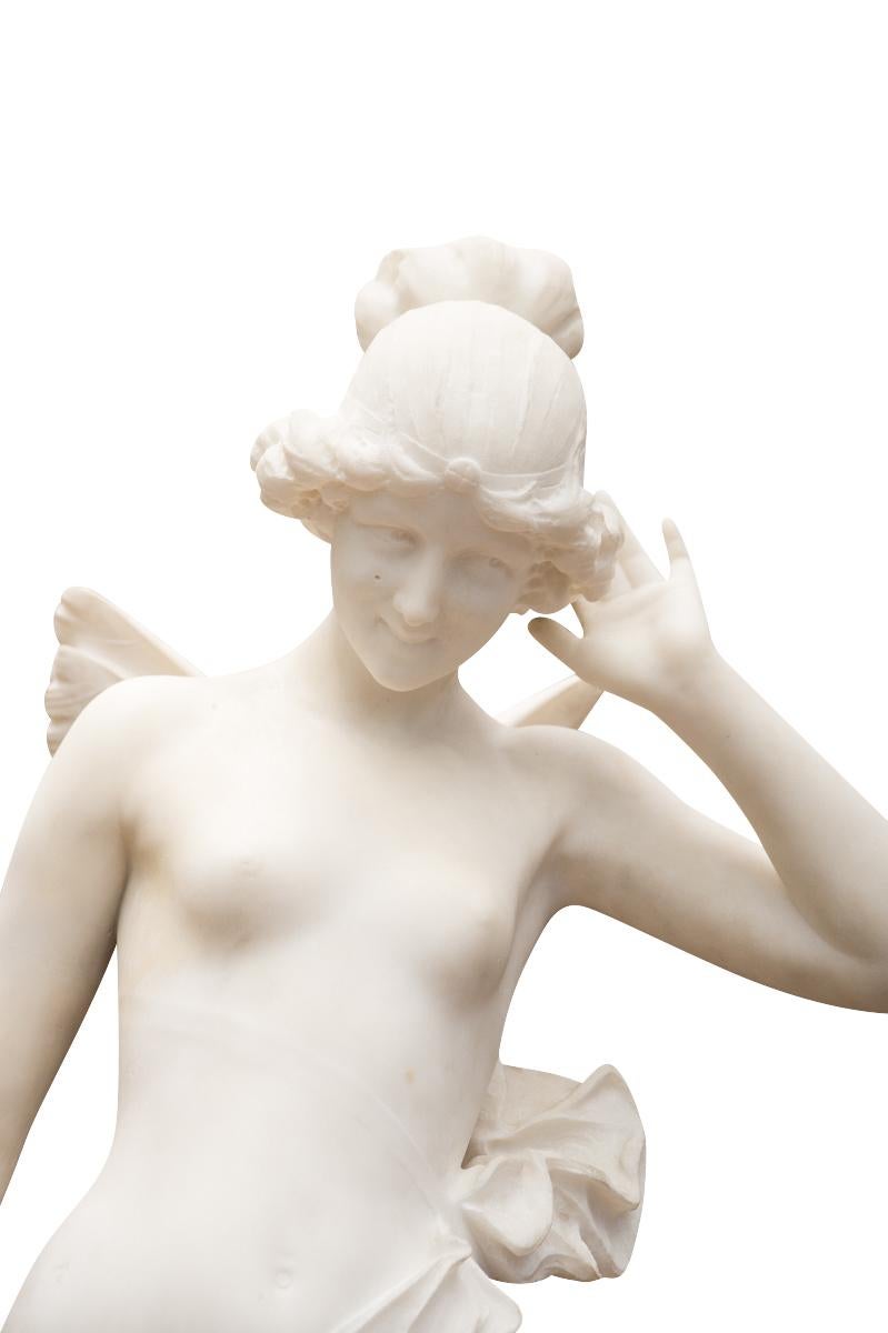 19th Century Italian Marble Figure of a Nymph on a Butterfly A. Batacchi 1