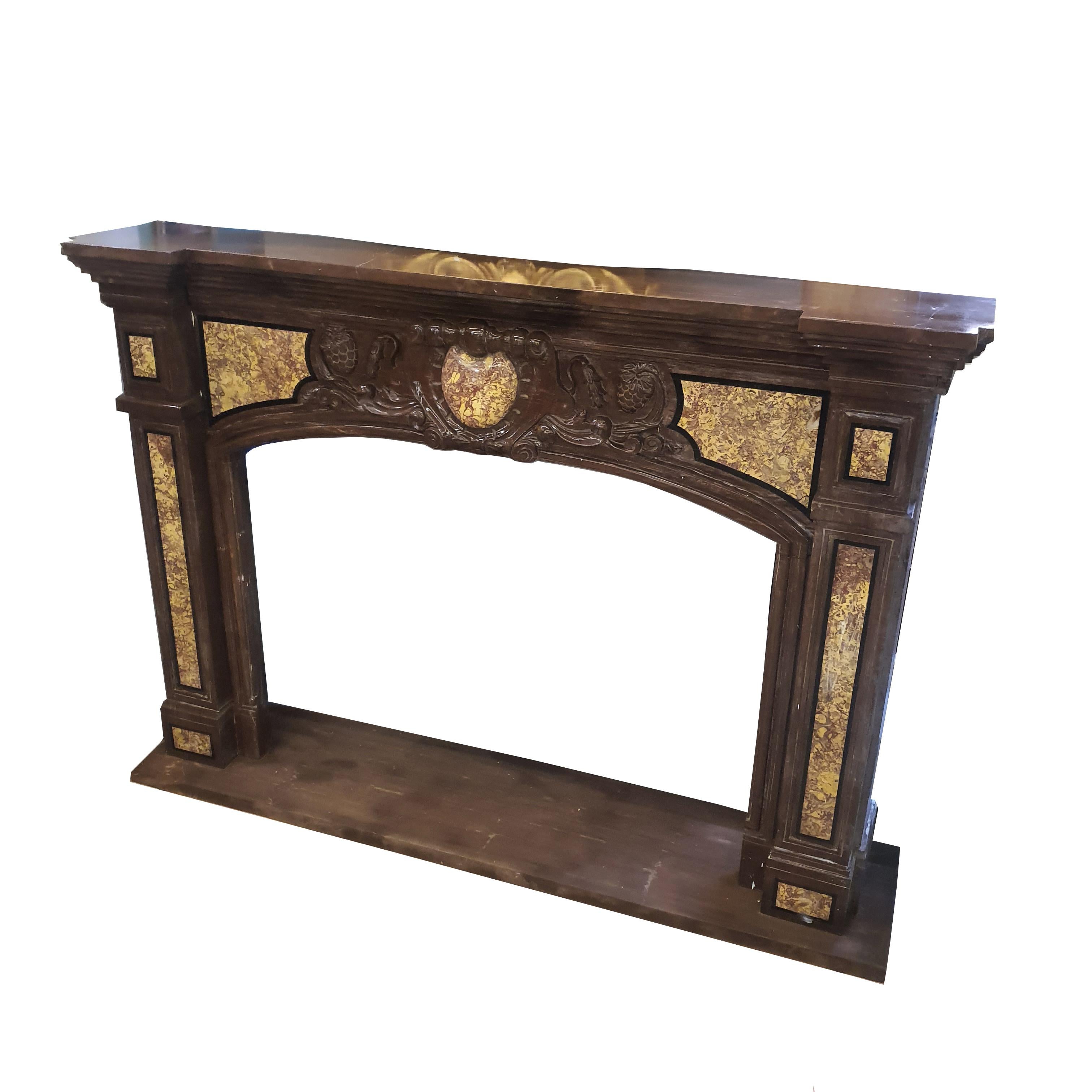 Hand-Carved 19th Century, Italian Marble Fireplace, Brocatelle from Spain For Sale