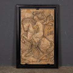 19th Century Italian Marble Plaque of George Slaying the Dragon, C.1870