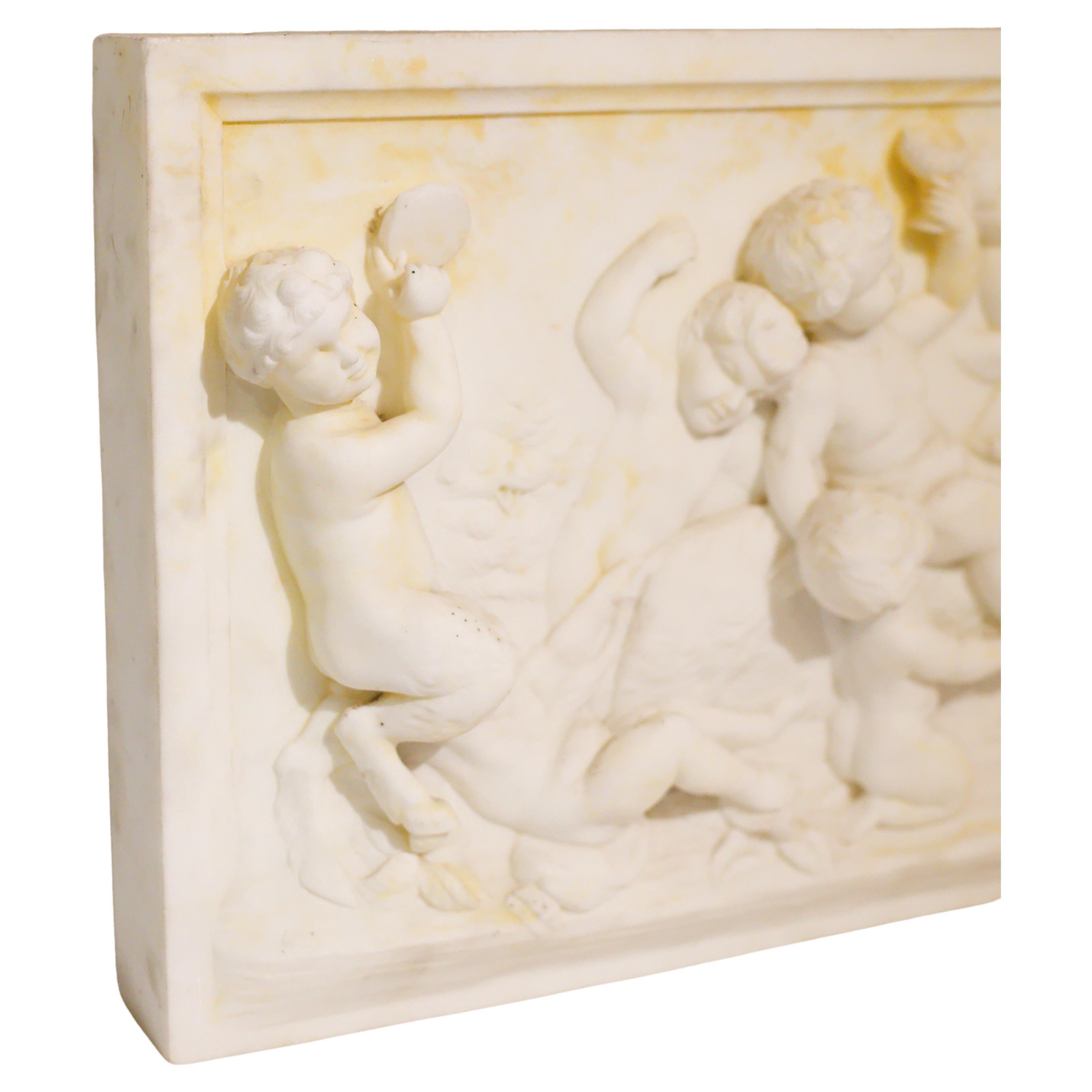 Rococo 19th Century Italian Marble Plaque with Cherub Scene, in the Manner of Clodion For Sale