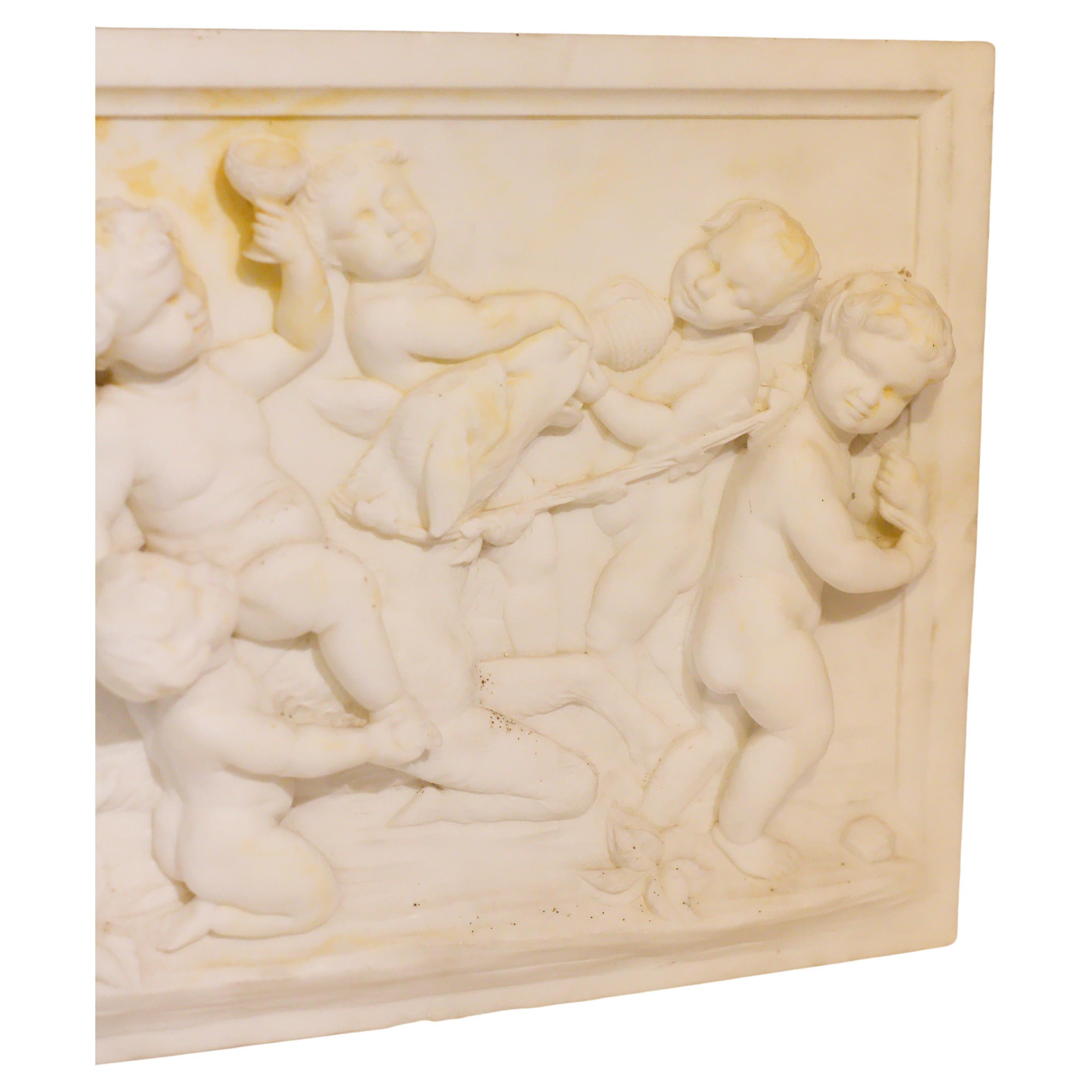 19th Century Italian Marble Plaque with Cherub Scene, in the Manner of Clodion For Sale 1