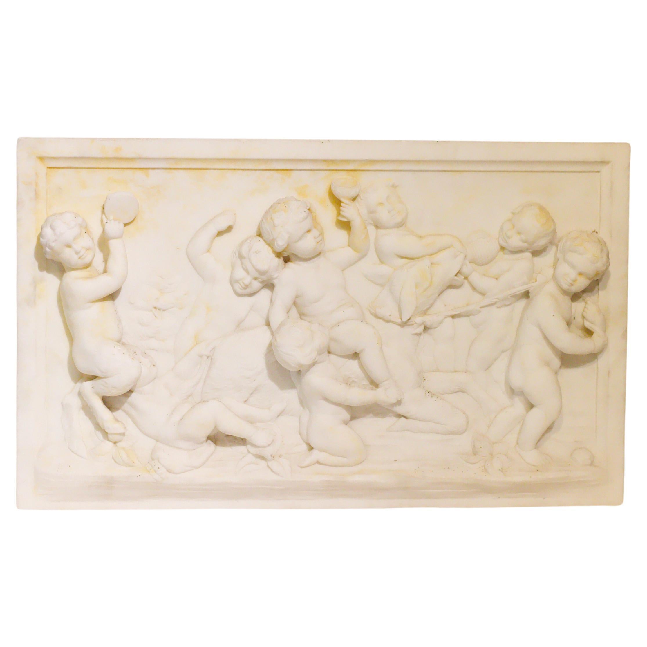 19th Century Italian Marble Plaque with Cherub Scene, in the Manner of Clodion For Sale 2