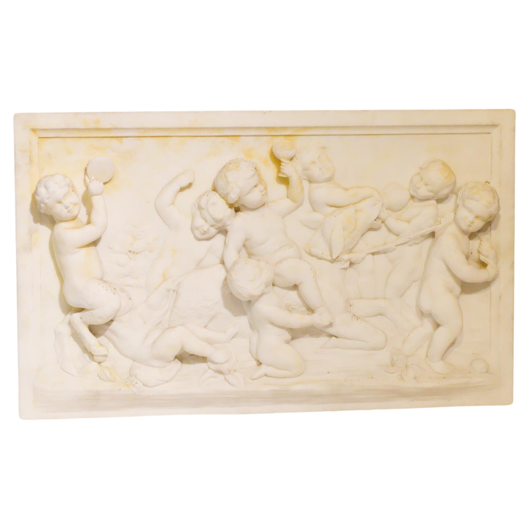 19th Century Italian Marble Plaque with Cherub Scene, in the Manner of Clodion For Sale 3