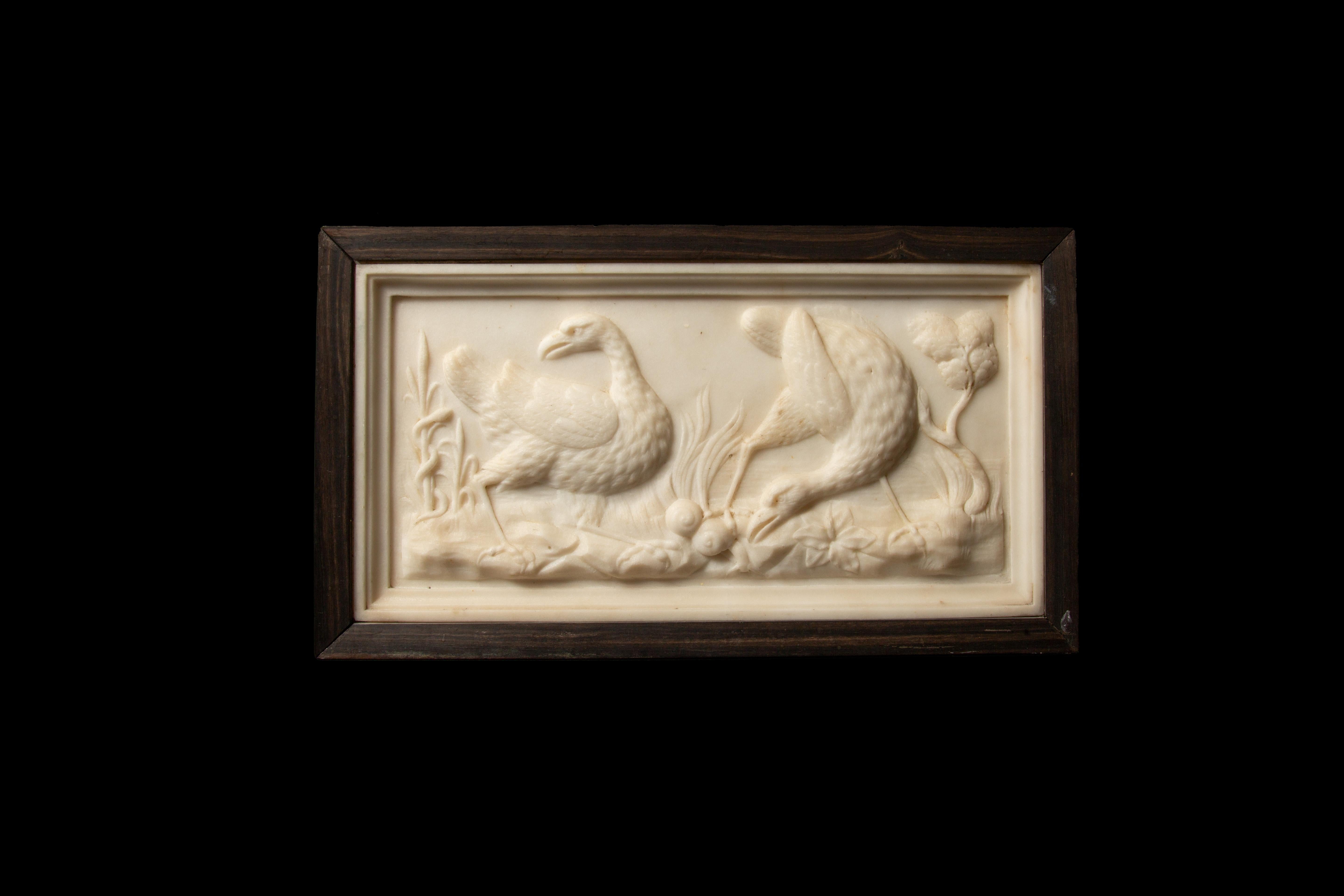 Napoleon III 19th-Century Italian Marble Relief: Majestic Bustards in Exquisite Detail For Sale
