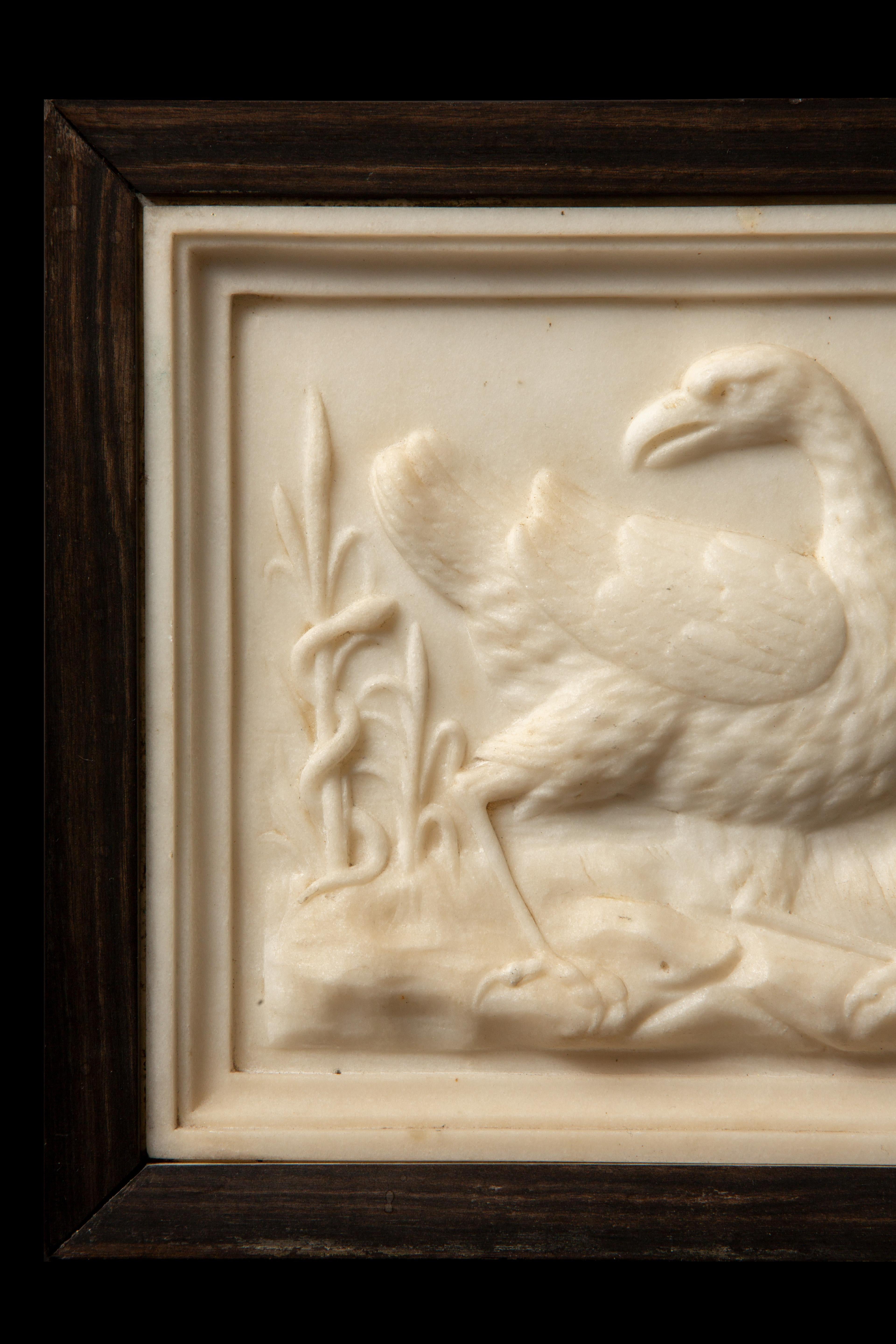 19th-Century Italian Marble Relief: Majestic Bustards in Exquisite Detail In Excellent Condition For Sale In New York, NY