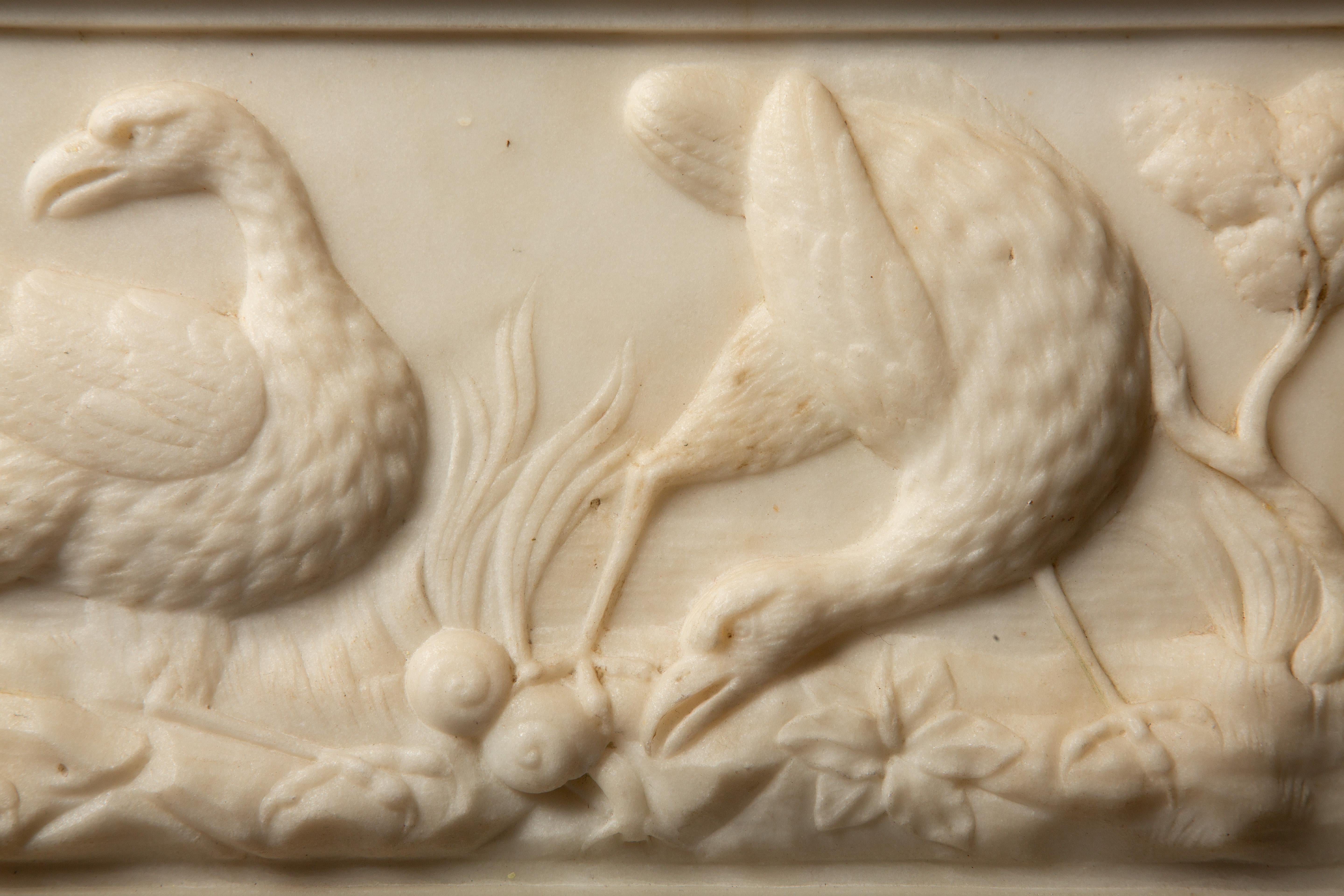19th Century 19th-Century Italian Marble Relief: Majestic Bustards in Exquisite Detail For Sale