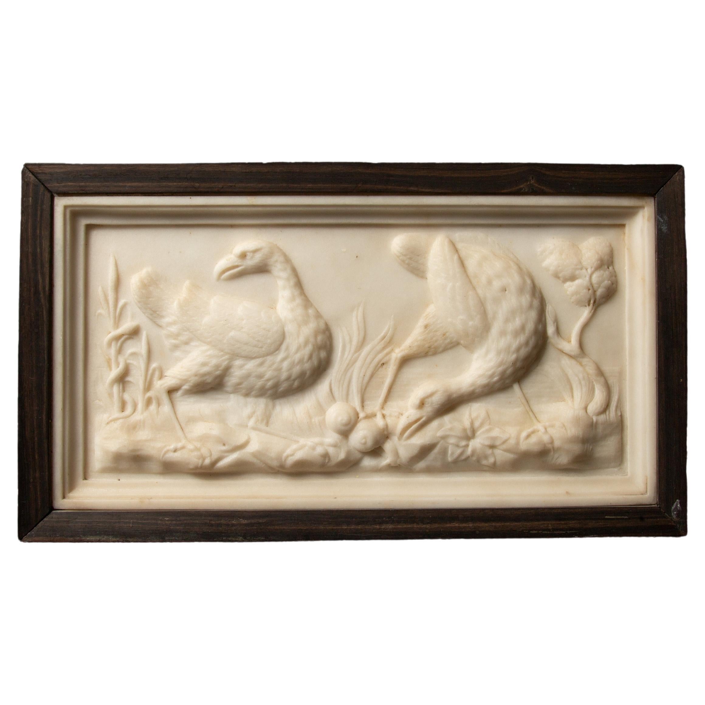 19th-Century Italian Marble Relief: Majestic Bustards in Exquisite Detail