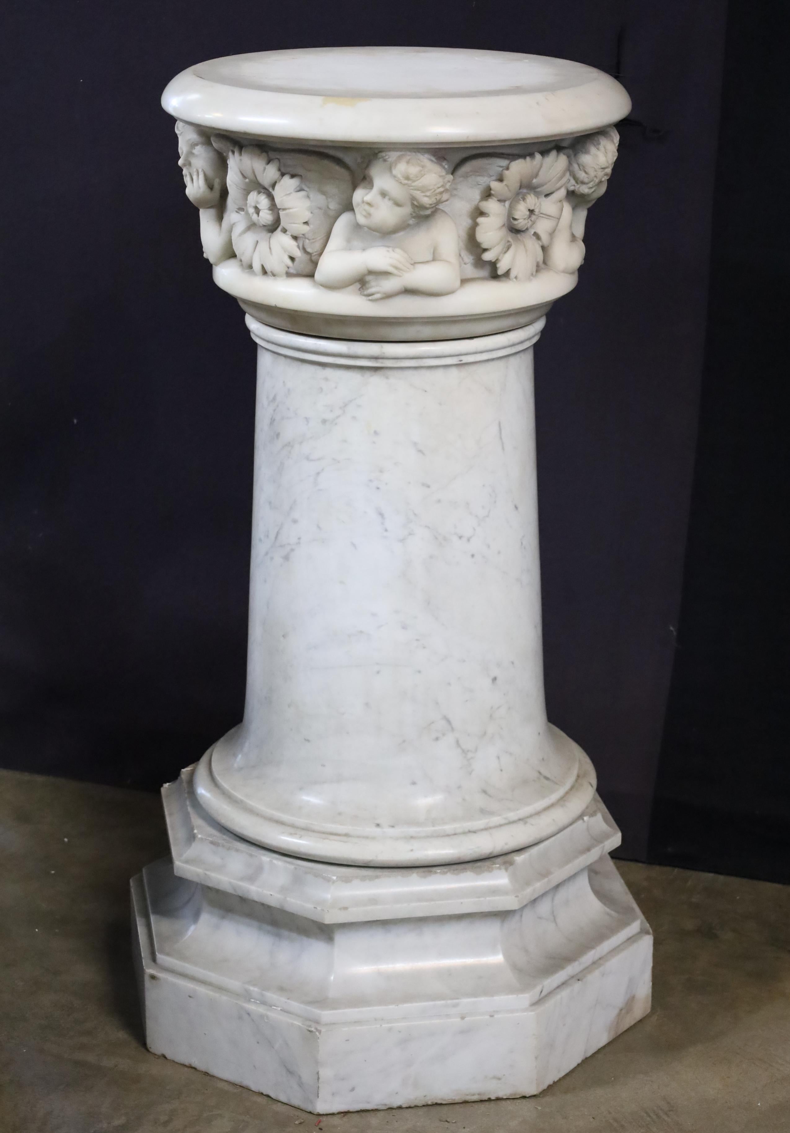 Hand-Carved 19th Century Italian Marble Revolving Pedestal For Sale