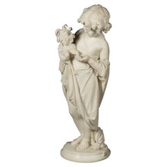 19th Century Italian Marble Sculpture of a Boy & his Dog by Francesco Barzaghi