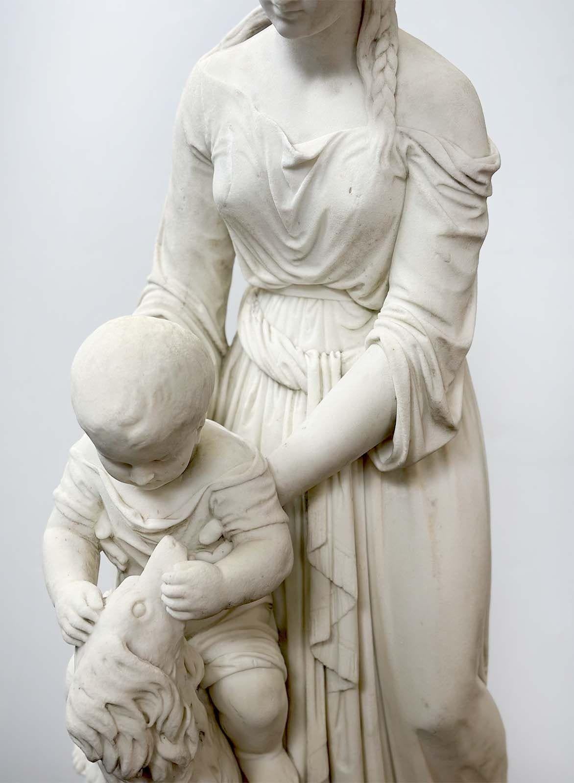 19th Century Italian Marble Sculpture of a Mother & Child In Good Condition For Sale In Los Angeles, CA