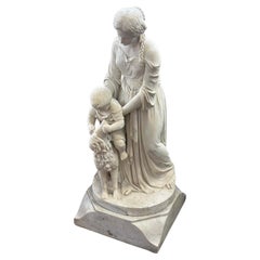 Antique 19th Century Italian Marble Sculpture of a Mother & Child
