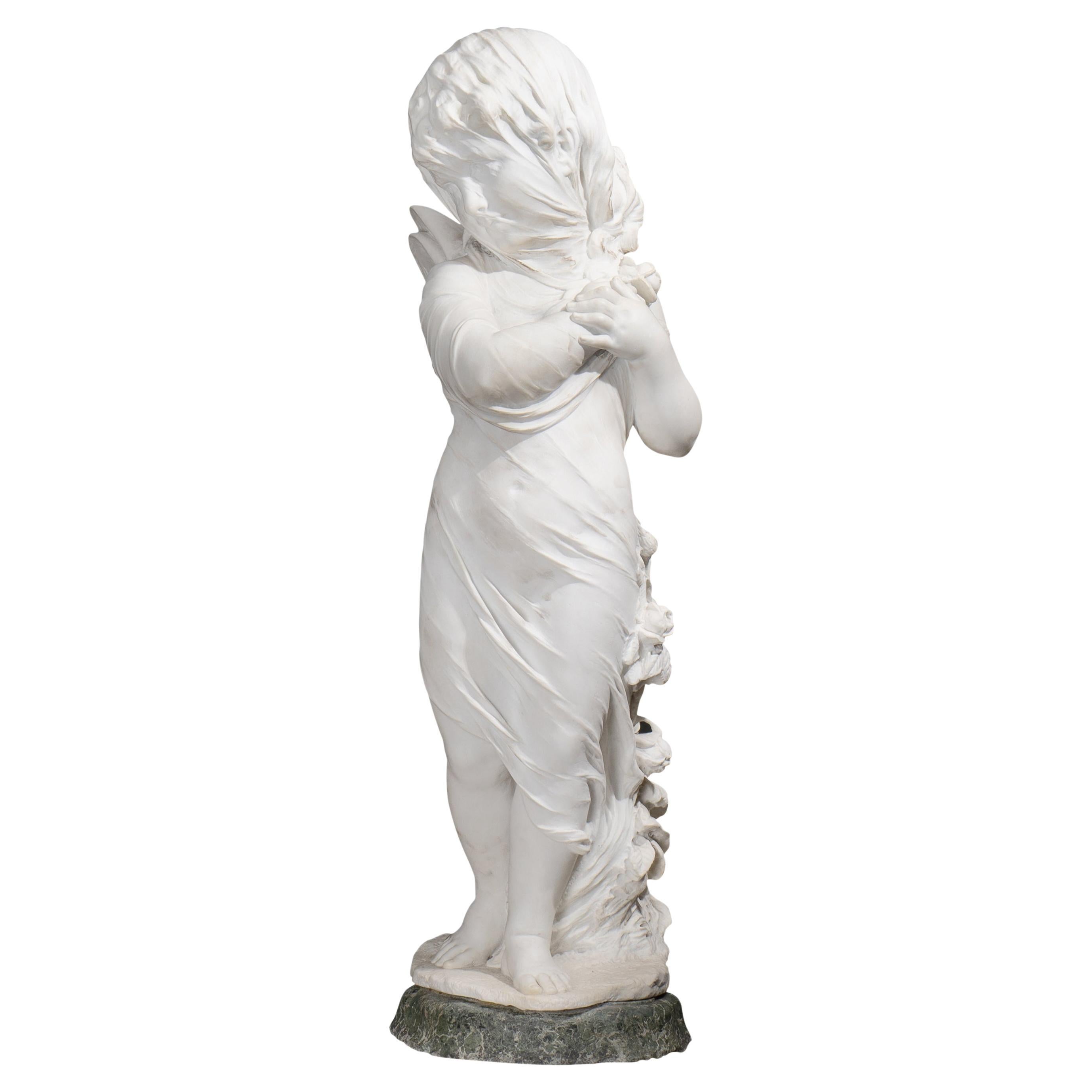 19th Century Italian Marble Sculpture of Cupid Veiled by Orazio Andreoni  For Sale