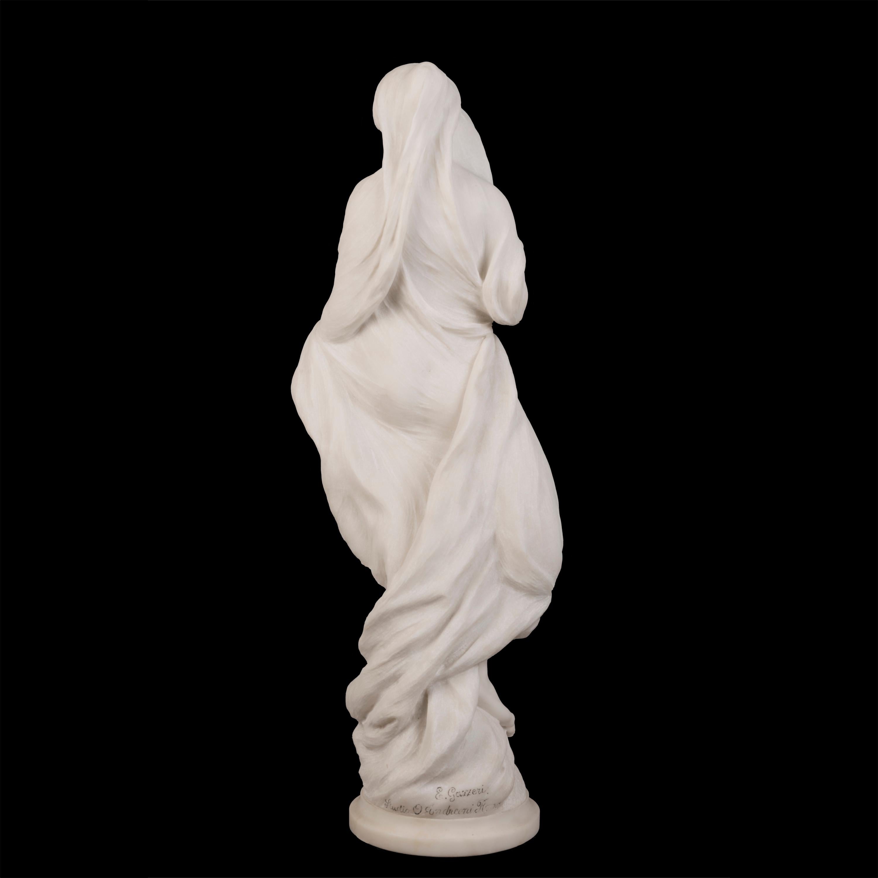 Hand-Carved 19th Century Italian Marble Sculpture of the Goddess Flora by Ernesto Gazzeri For Sale