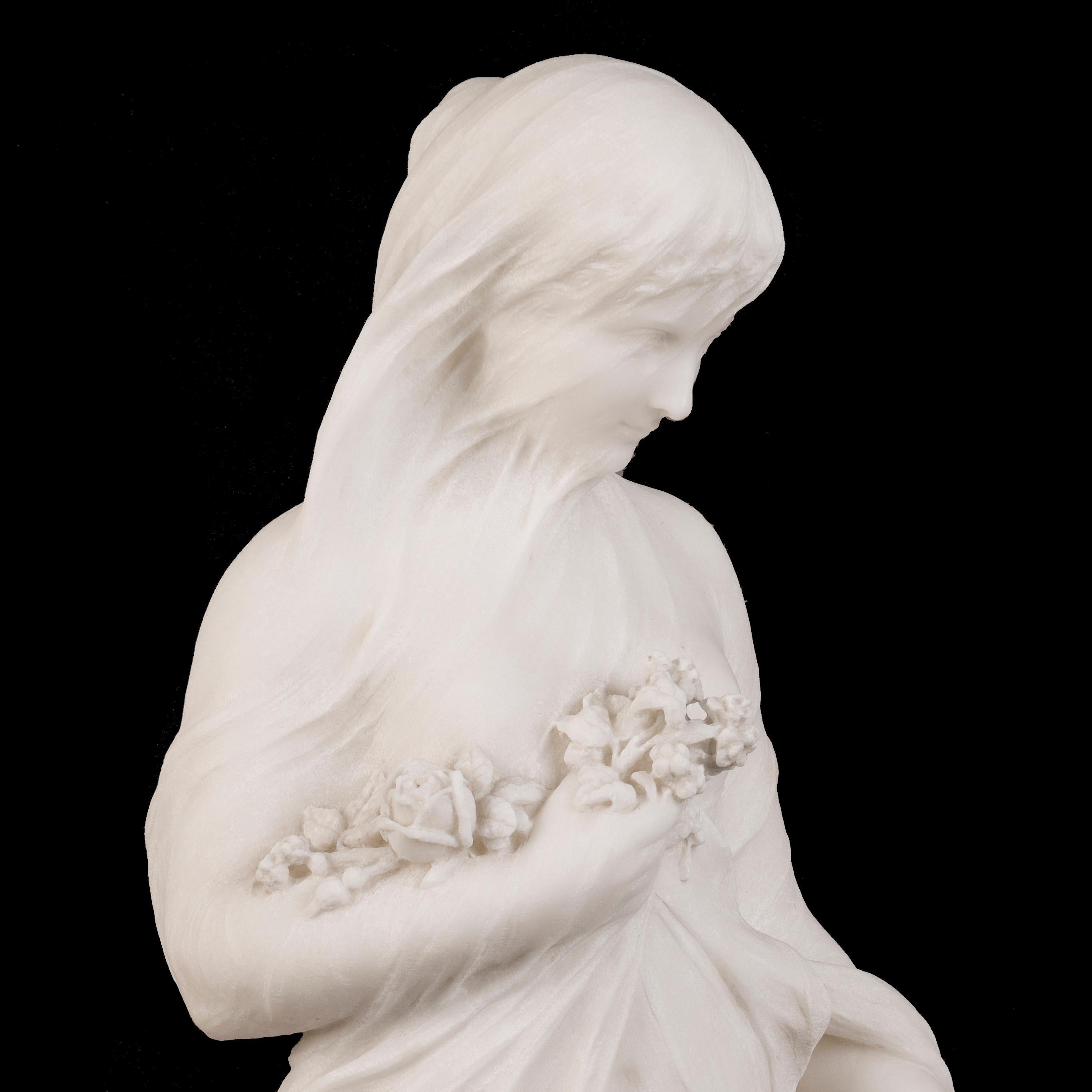 19th Century Italian Marble Sculpture of the Goddess Flora by Ernesto Gazzeri For Sale 1