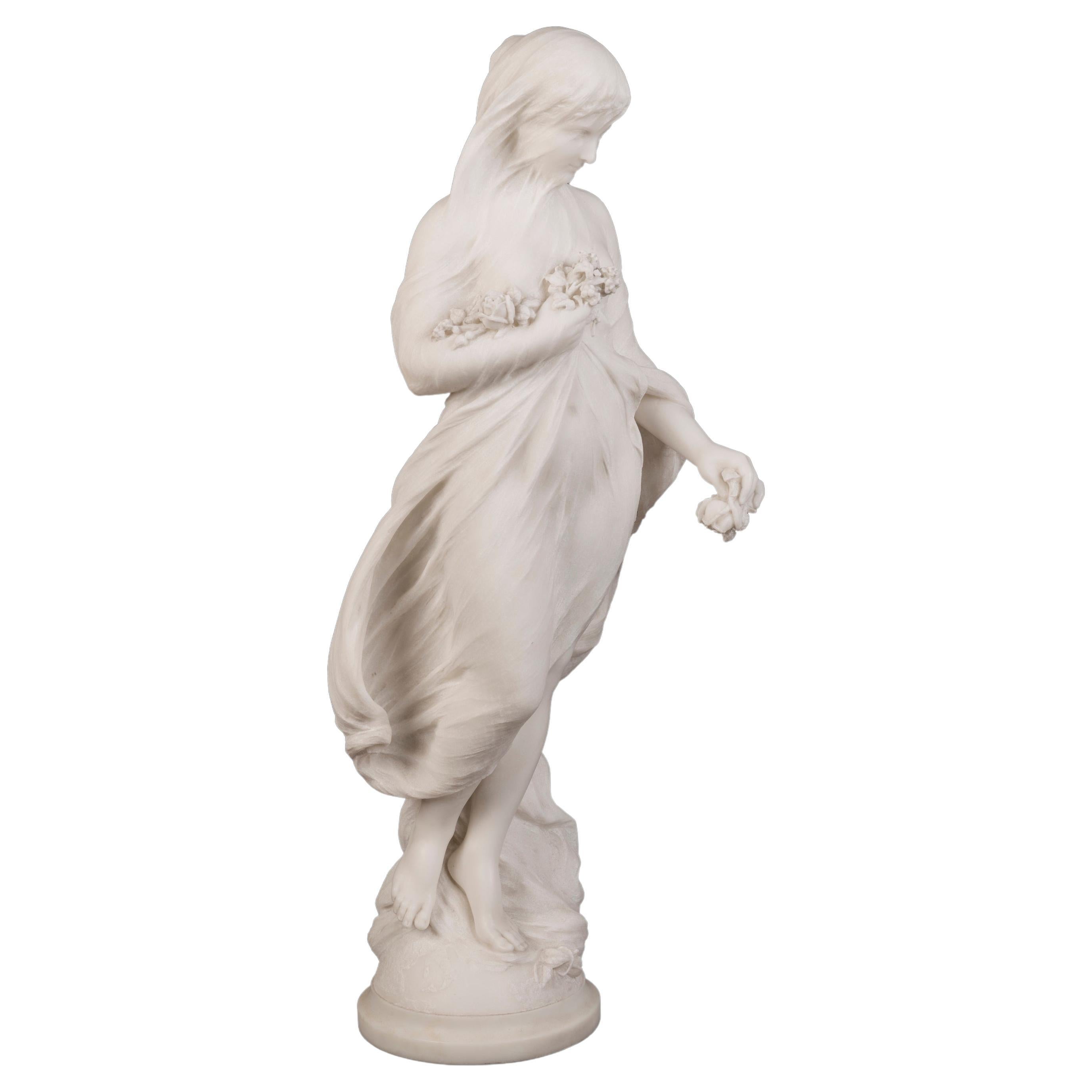 19th Century Italian Marble Sculpture of the Goddess Flora by Ernesto Gazzeri For Sale