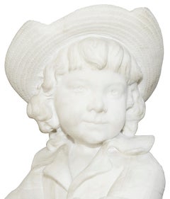 19th Century Italian Marble Statue of Boy on Fence