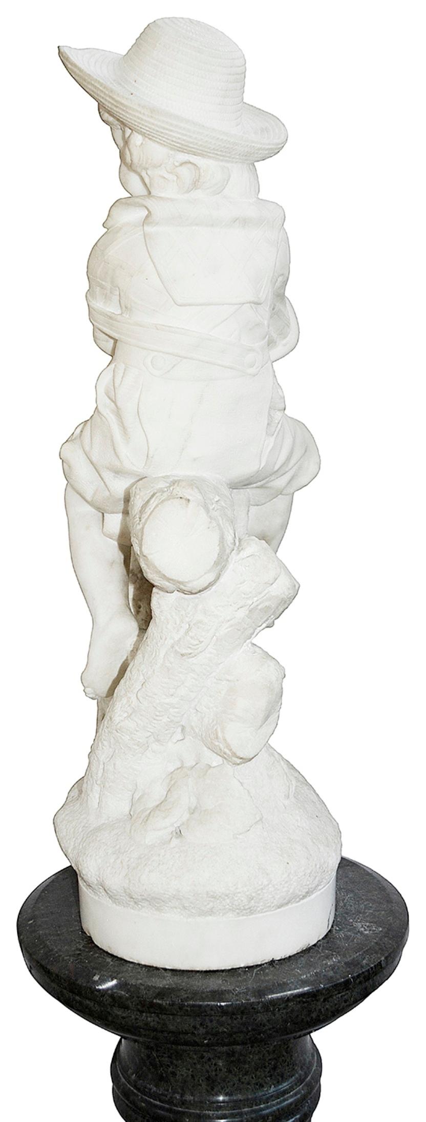 Carrara Marble 19th Century Italian Marble Statue of Boy on Fence For Sale