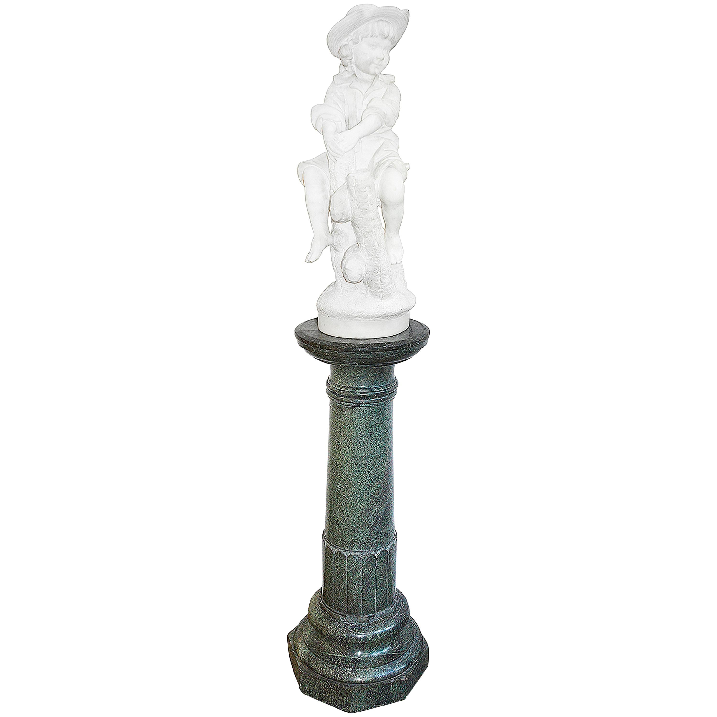 19th Century Italian Marble Statue of Boy on Fence For Sale