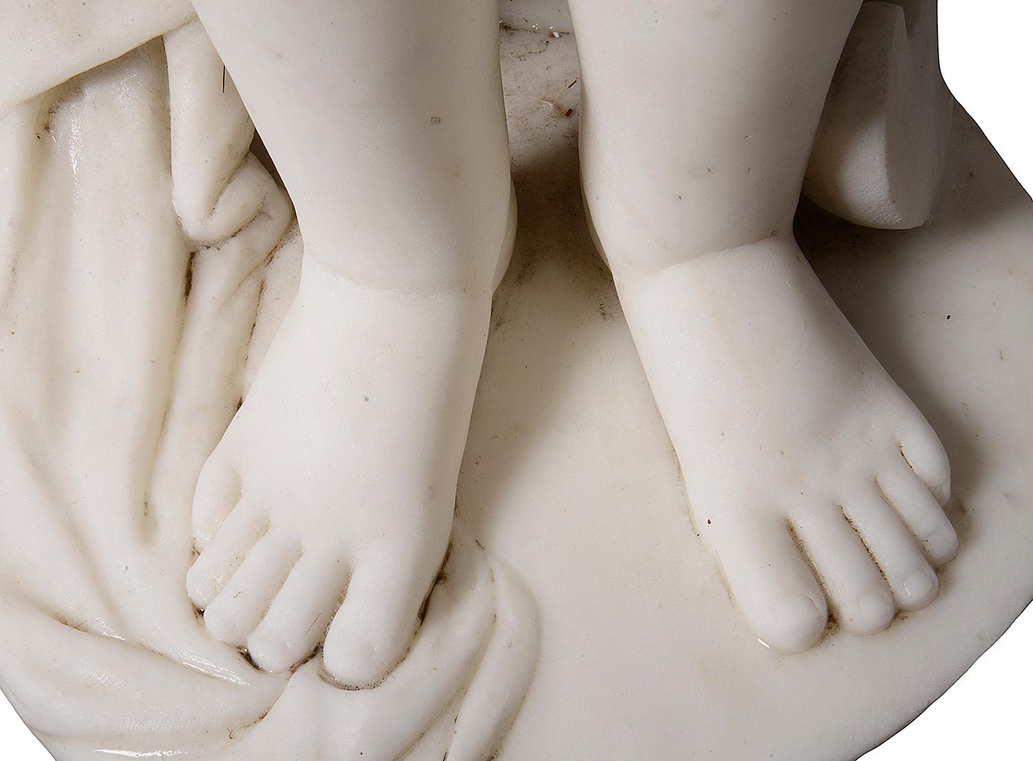 Carved 19th Century Italian Marble Statue of Crying Child