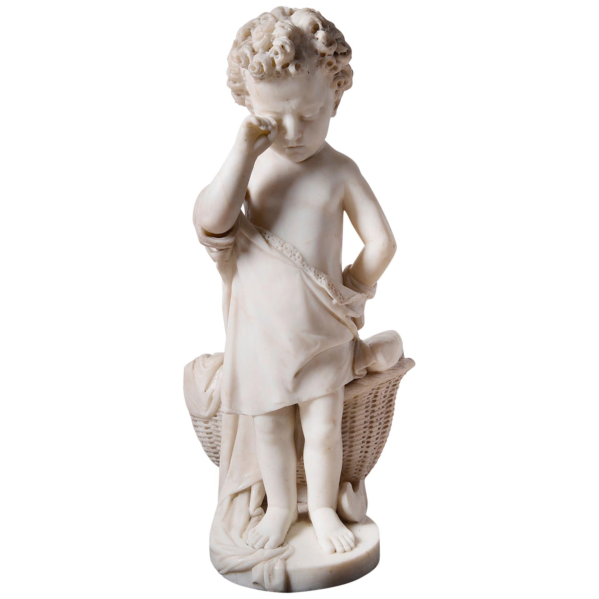 19th Century Italian Marble Statue of Crying Child