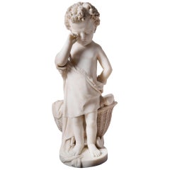 19th Century Italian Marble Statue of Crying Child