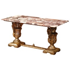 table basse italienne du 19ème siècle:: sculptée de feuilles d'argent avec plateau en marbre