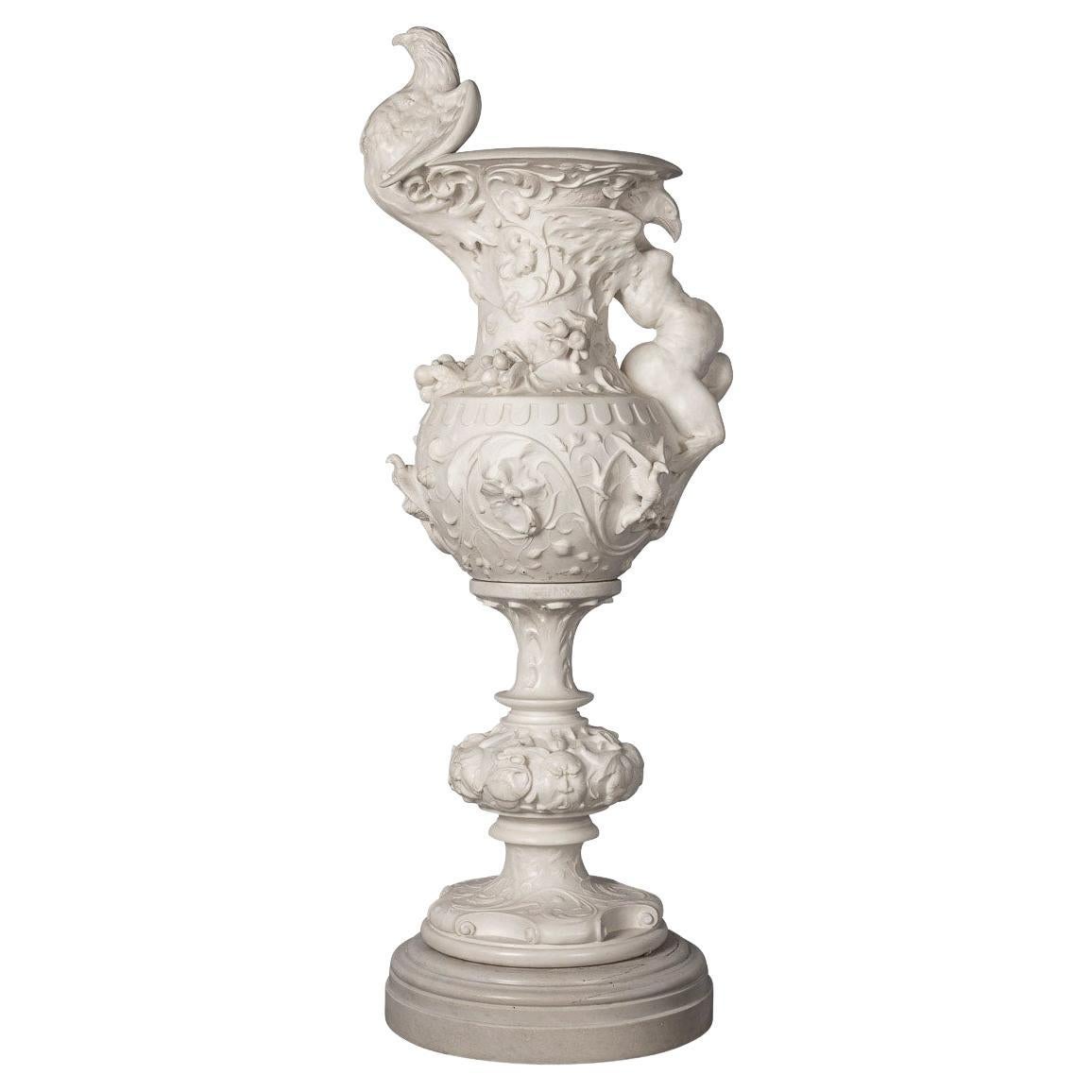 19th Century Italian Marble Vase Decorated with an Eagle, C.1890 For Sale