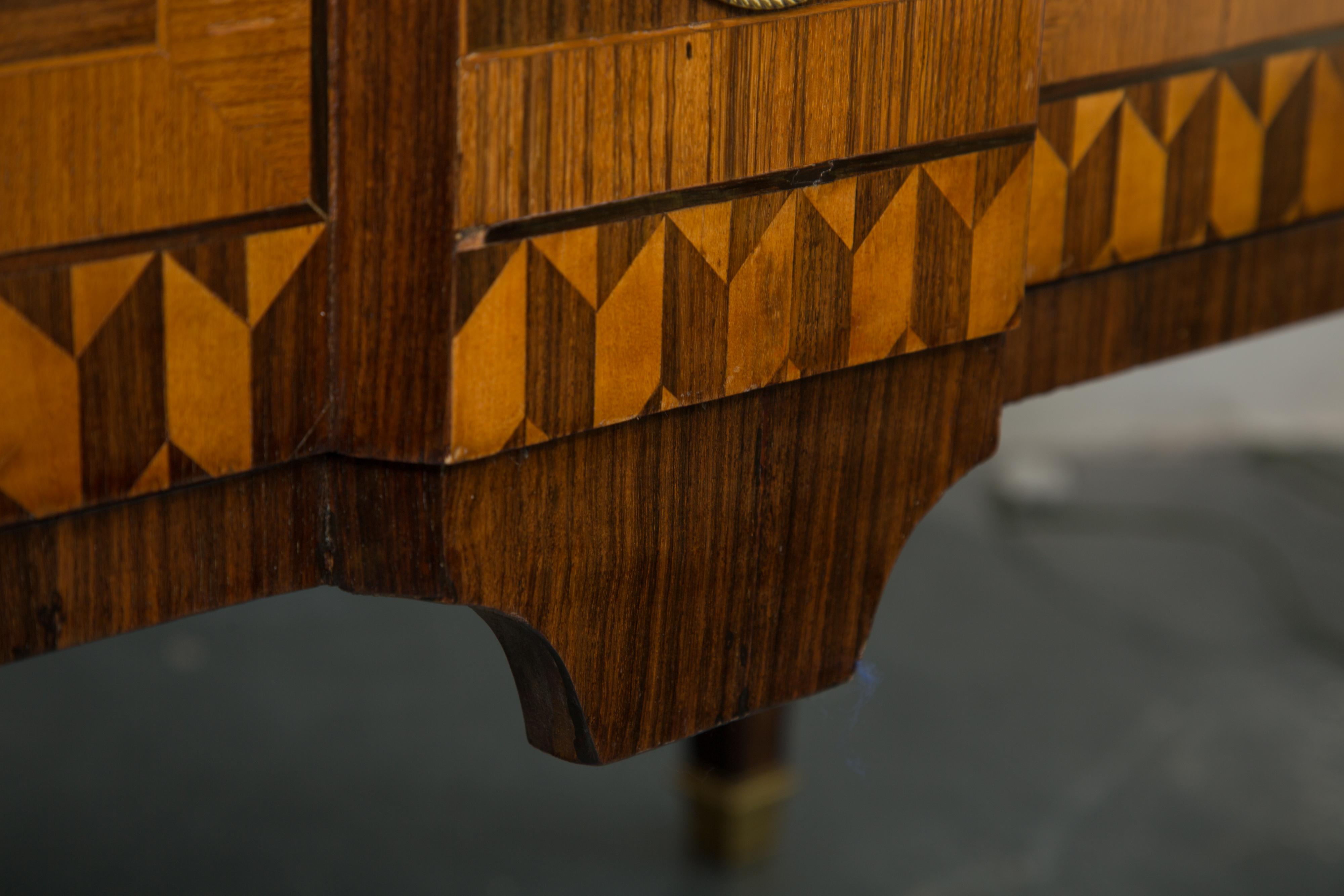 Hand-Crafted 19th Century Italian Marquetry Inlaid Commode with Marble Top For Sale