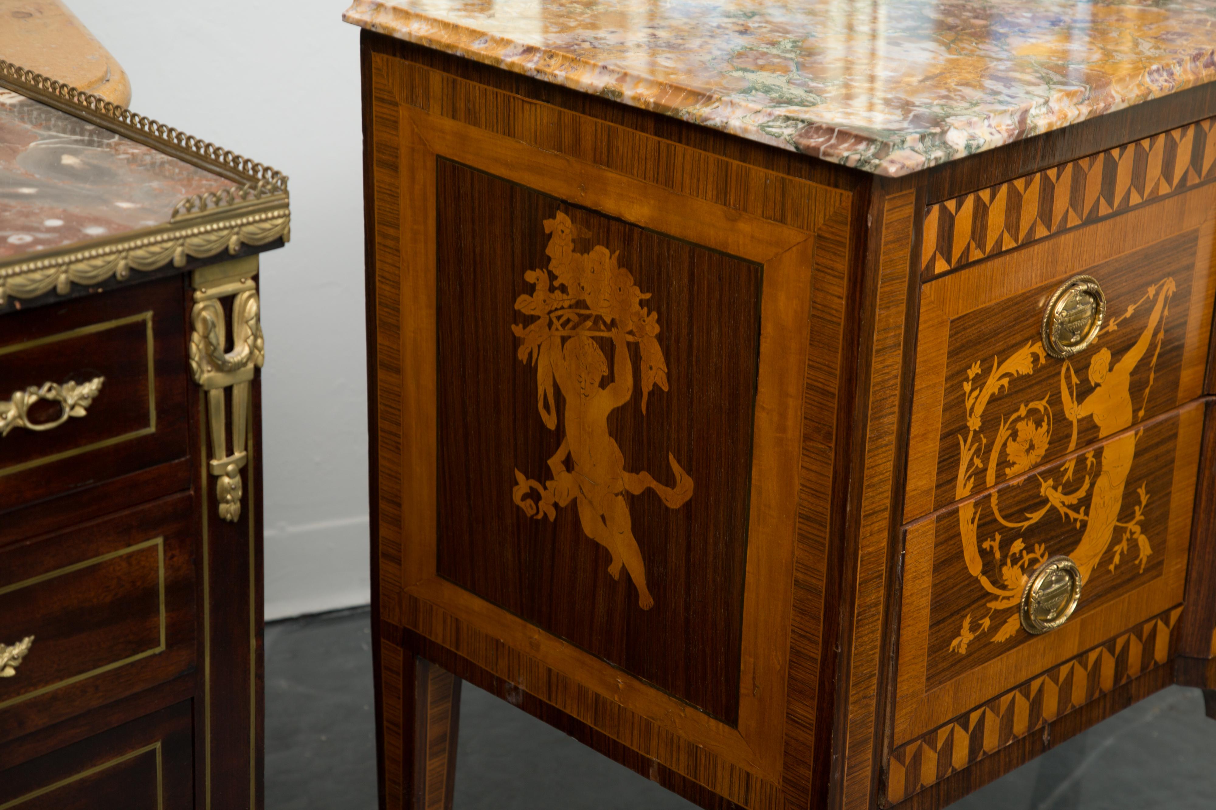 19th Century Italian Marquetry Inlaid Commode with Marble Top For Sale 2