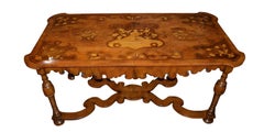 19th Century Italian Marquetry Inlaid Walnut Table with Scalloped Apron