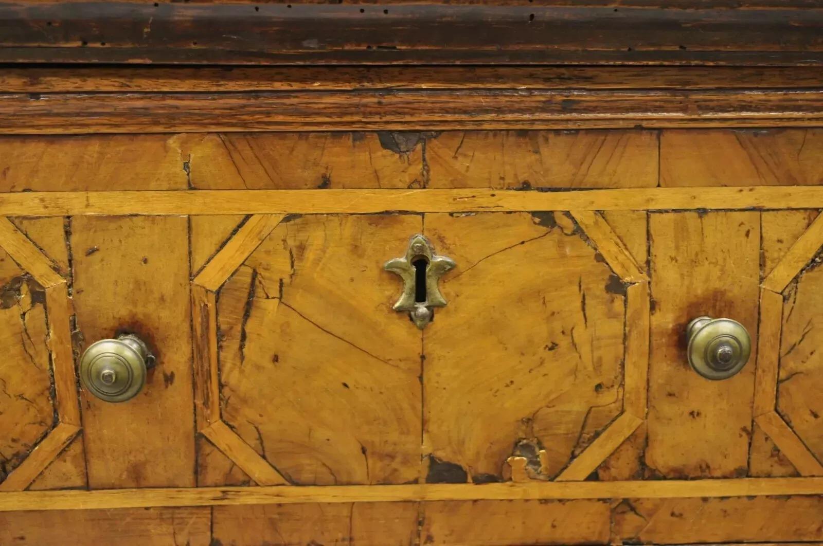 Unknown 19th Century Italian Marquetry Inlay Walnut 3 Drawer Commode Chest Nightstand For Sale