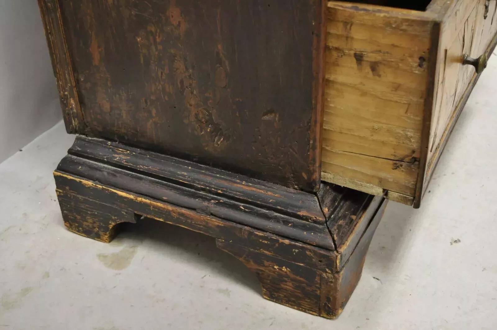 19th Century Italian Marquetry Inlay Walnut 3 Drawer Commode Chest Nightstand For Sale 1
