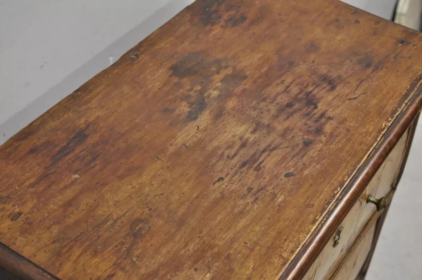 19th Century Italian Marquetry Inlay Walnut 3 Drawer Commode Chest Nightstand For Sale 2