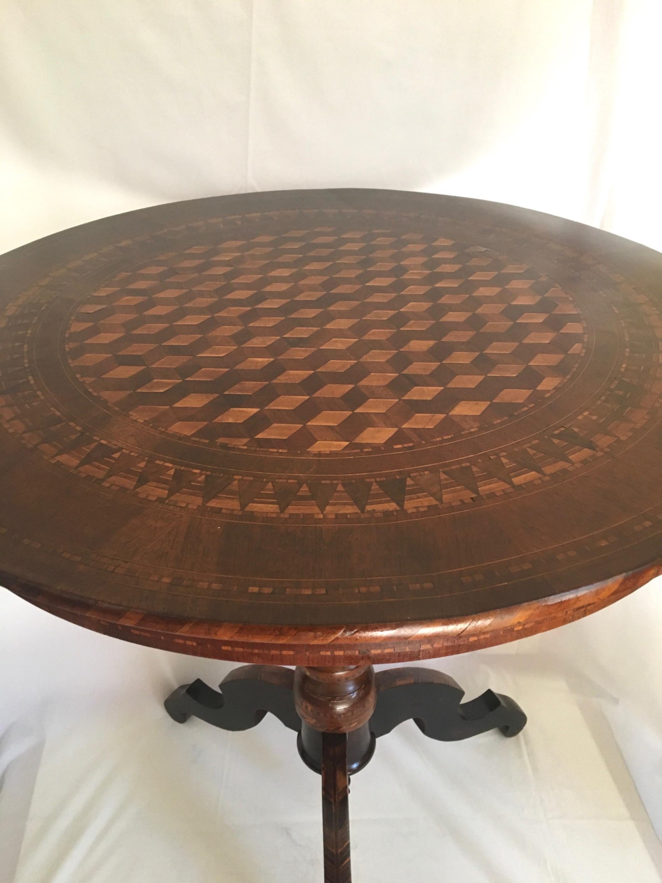 Inlay 19th Century Italian Marquetry Pedestal Center Table For Sale