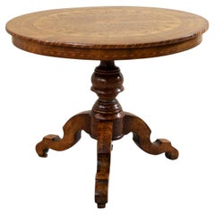 19th Century Italian Marquetry Pedestal Center Table, Gueridon, Entry Table