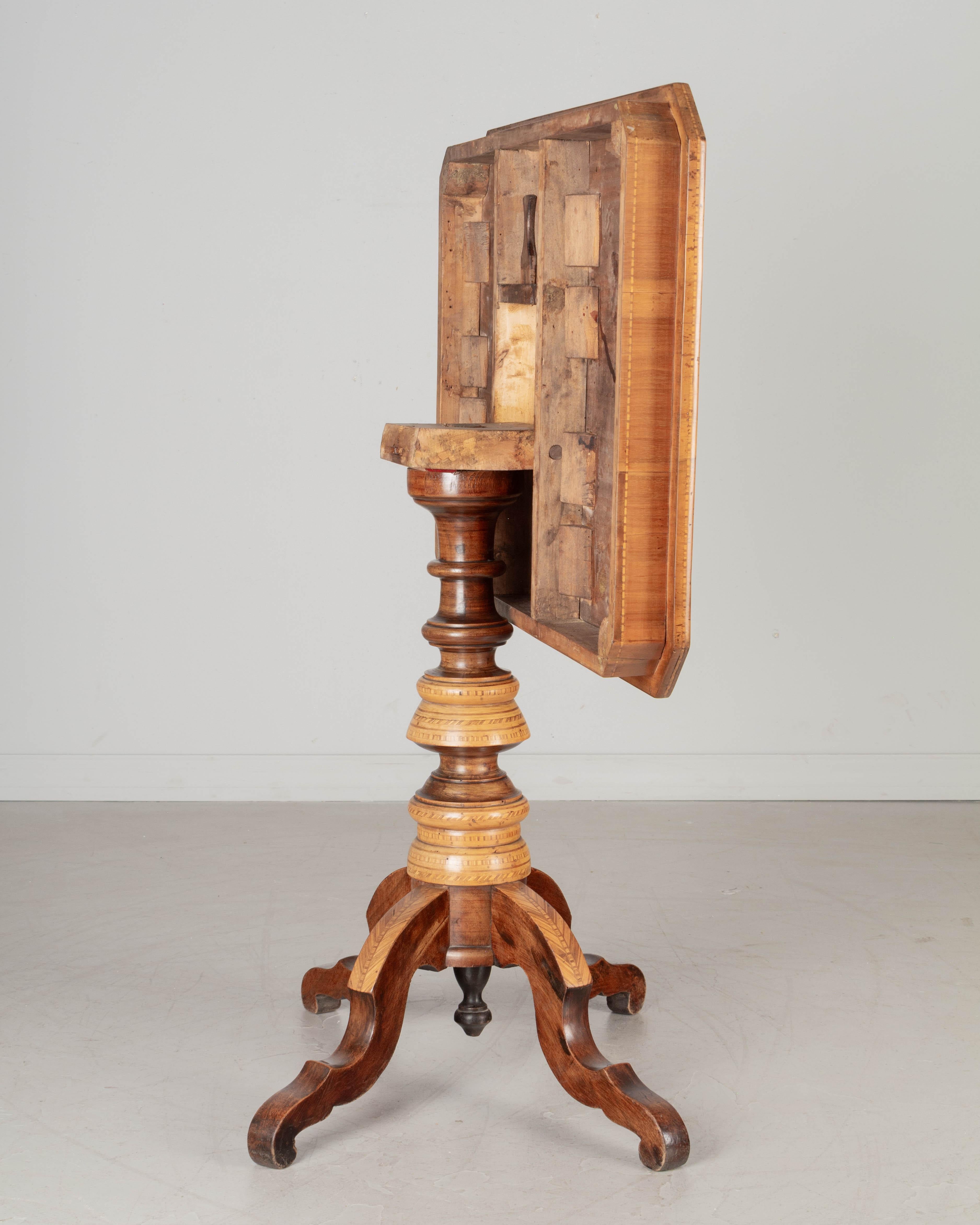 Walnut 19th Century Italian Marquetry Tilt-Top Center Table For Sale