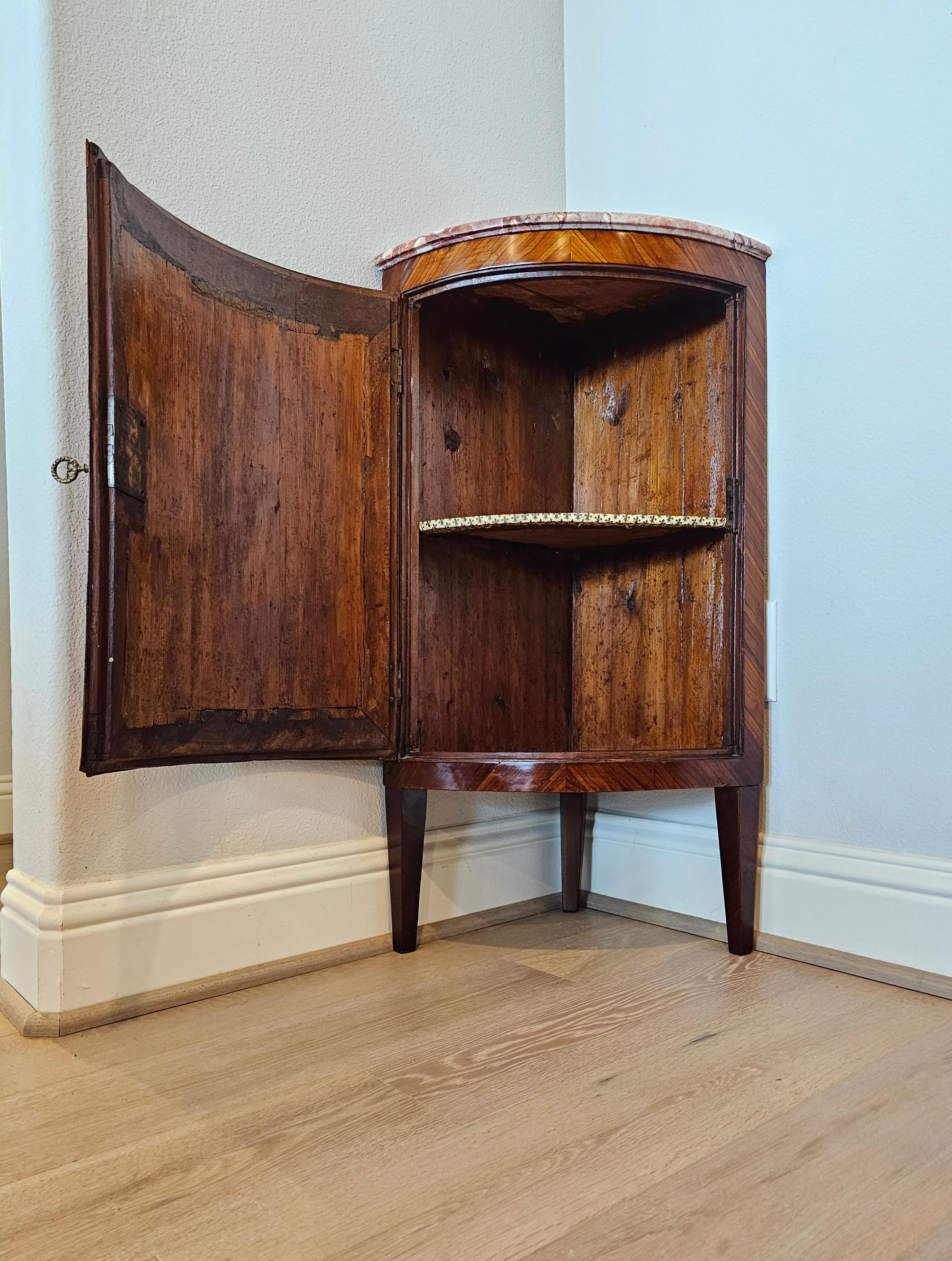 19th Century Italian Matched Kingwood Tulipwood Marble Top Corner Cabinet  For Sale 6