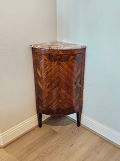 19th Century Italian Matched Kingwood Tulipwood Marble Top Corner Cabinet