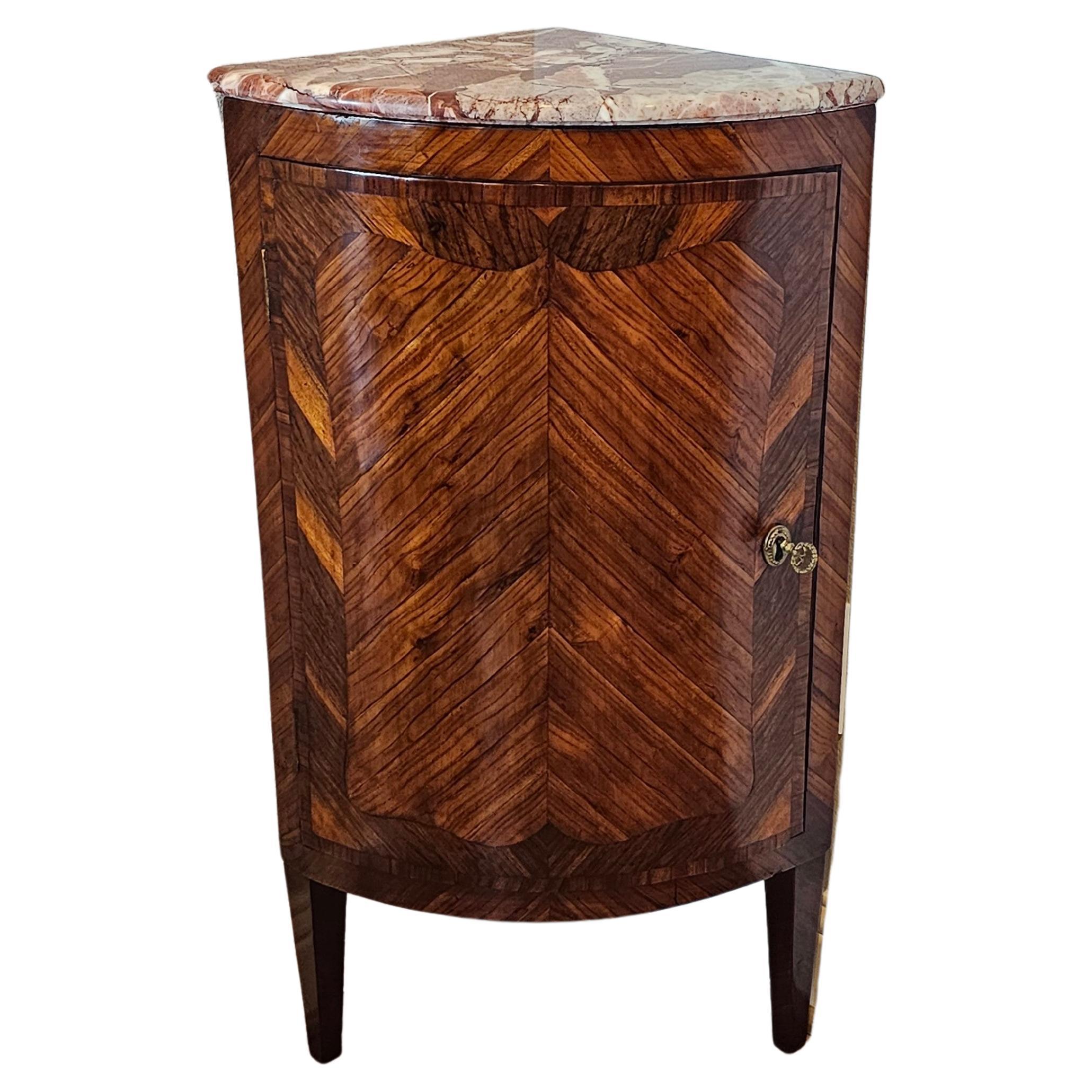 19th Century Italian Matched Kingwood Tulipwood Marble Top Corner Cabinet  For Sale