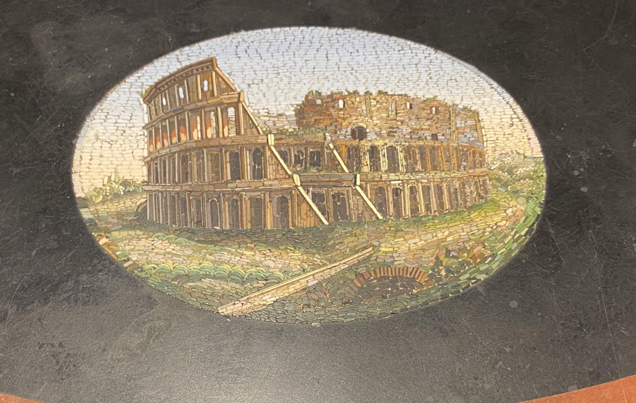 19th Century Italian Micro Mosaic Round Center Table with Ebonized Carved Base For Sale 4