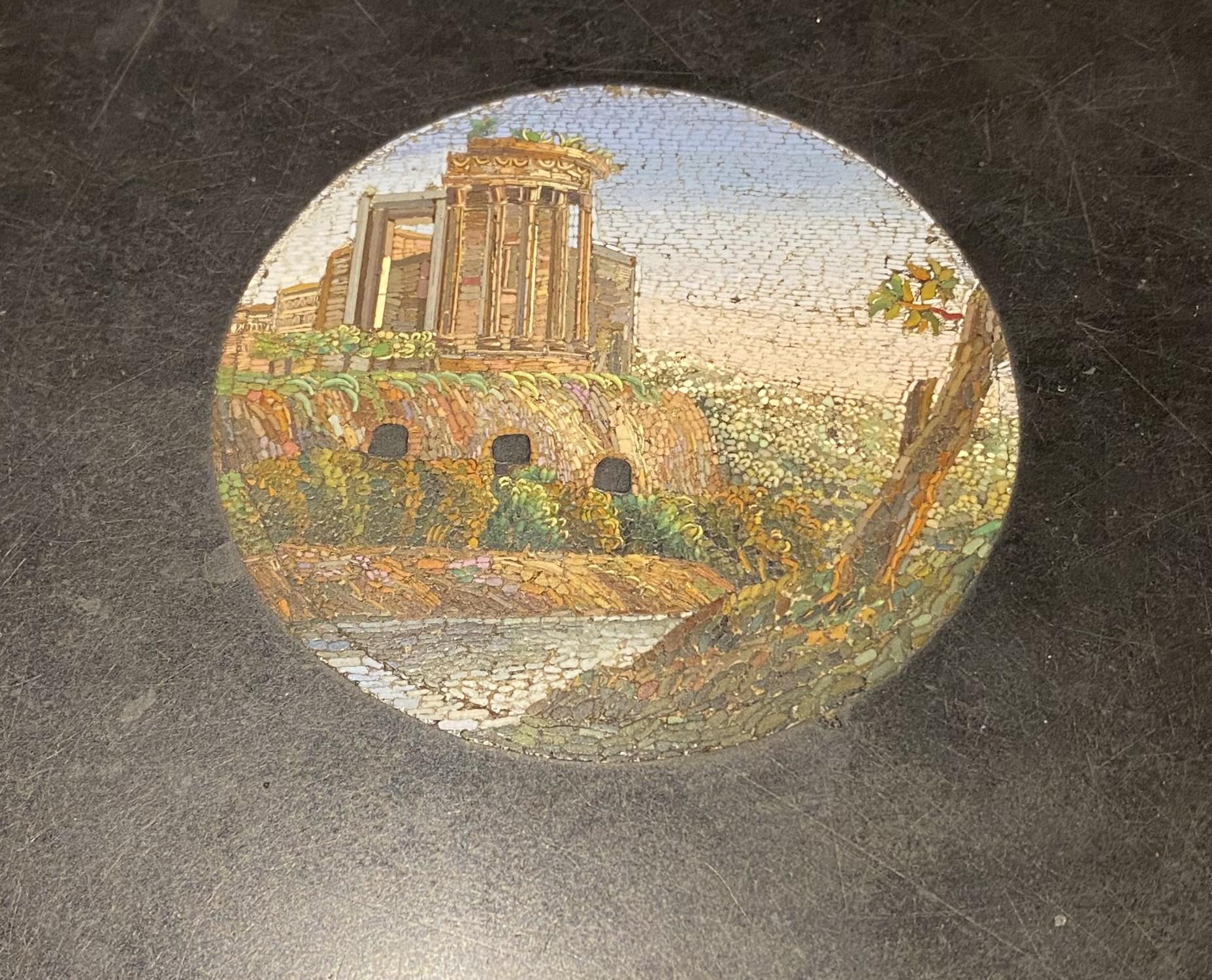 19th Century Italian Micro Mosaic Round Center Table with Ebonized Carved Base For Sale 5