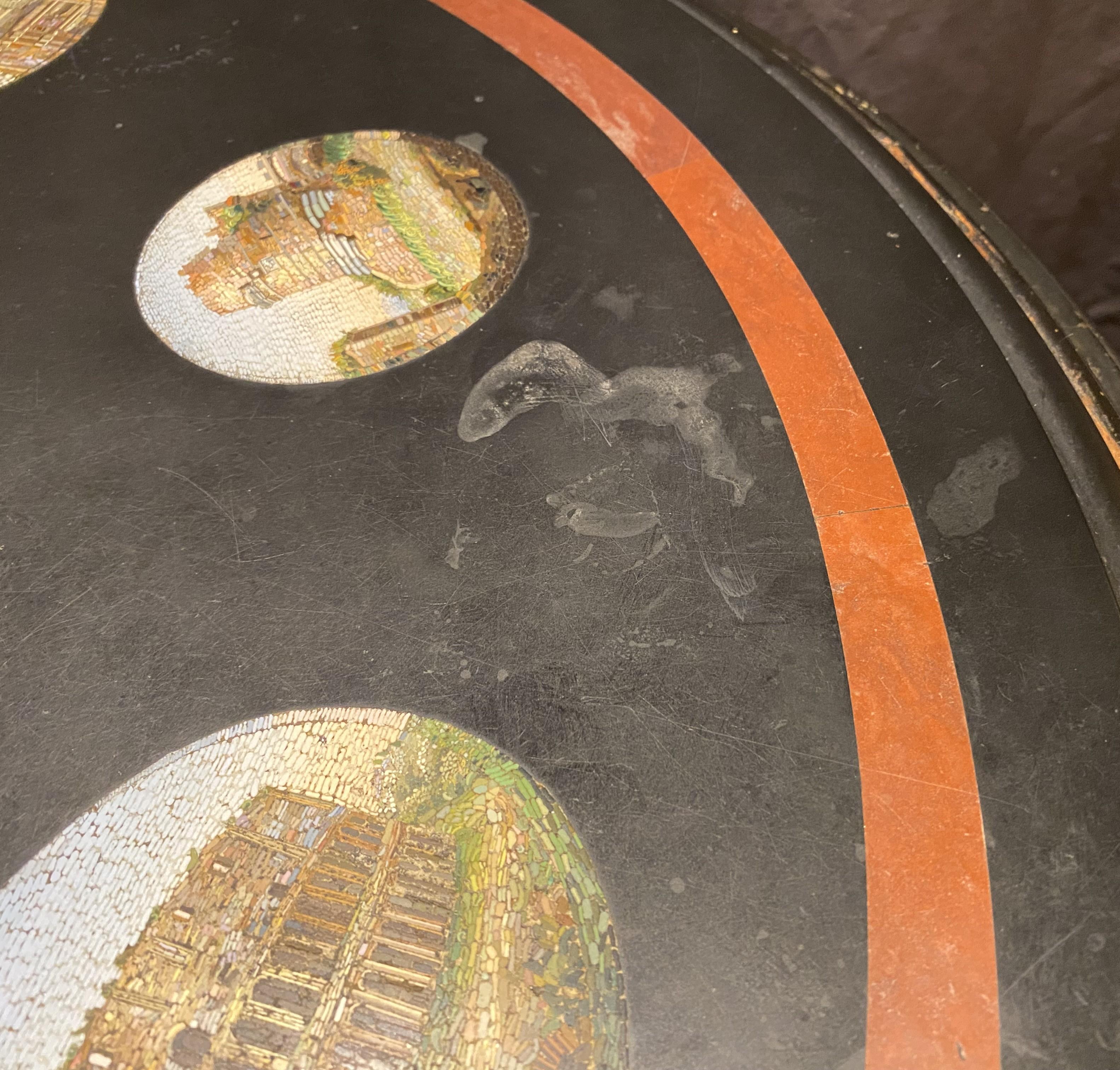 19th Century Italian Micro Mosaic Round Center Table with Ebonized Carved Base For Sale 6