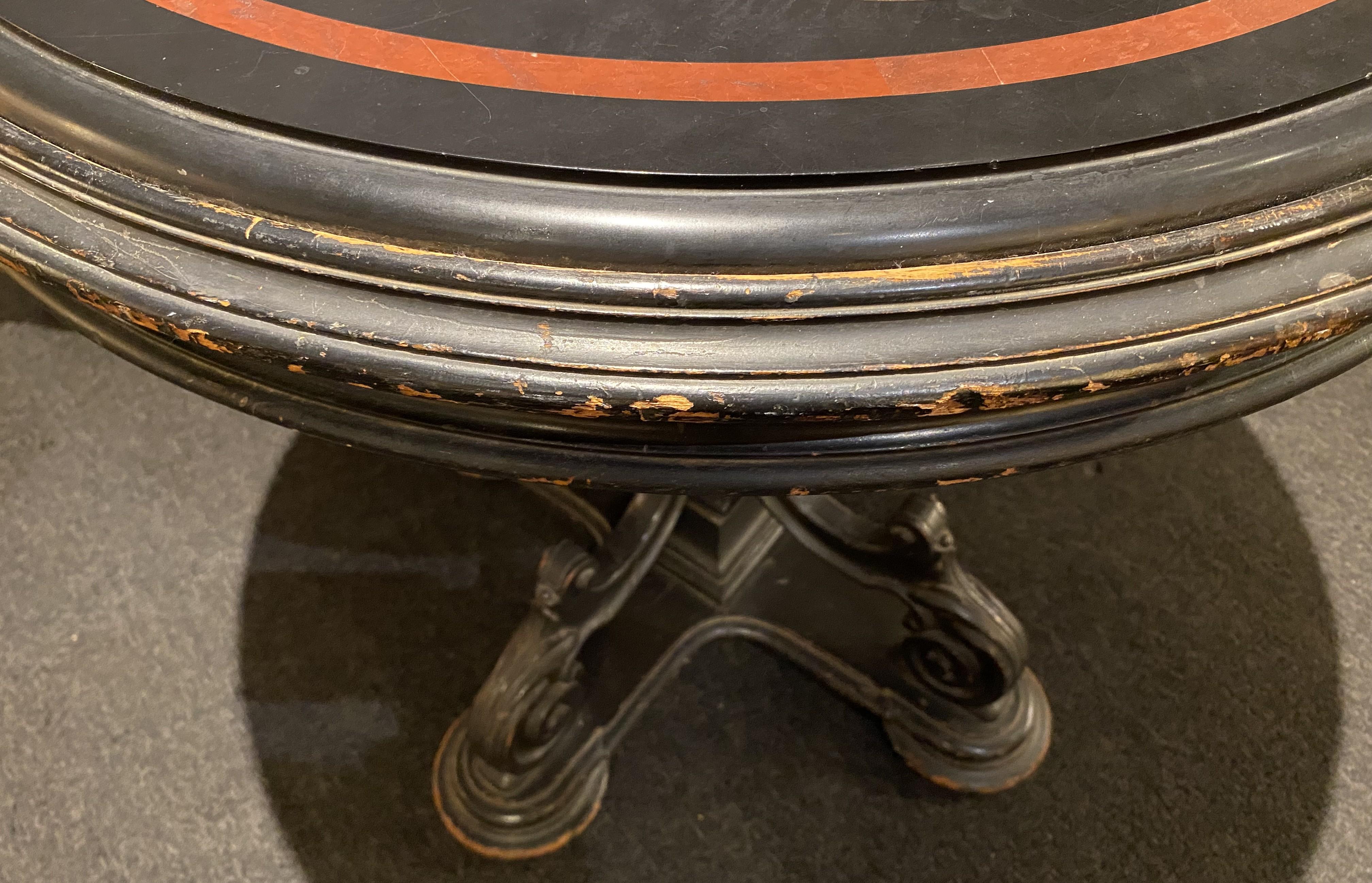 19th Century Italian Micro Mosaic Round Center Table with Ebonized Carved Base For Sale 7