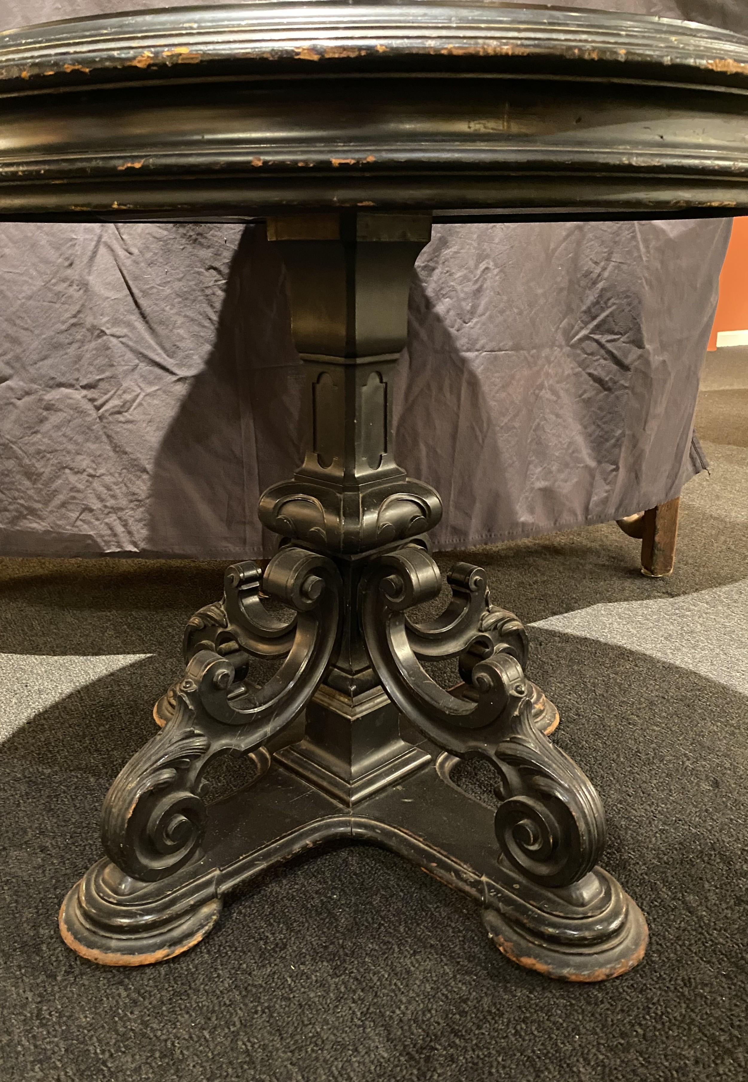 19th Century Italian Micro Mosaic Round Center Table with Ebonized Carved Base For Sale 9