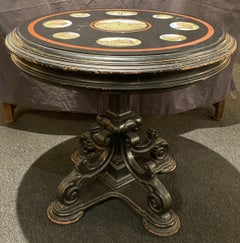 19th Century Italian Micro Mosaic Round Center Table with Ebonized Carved Base