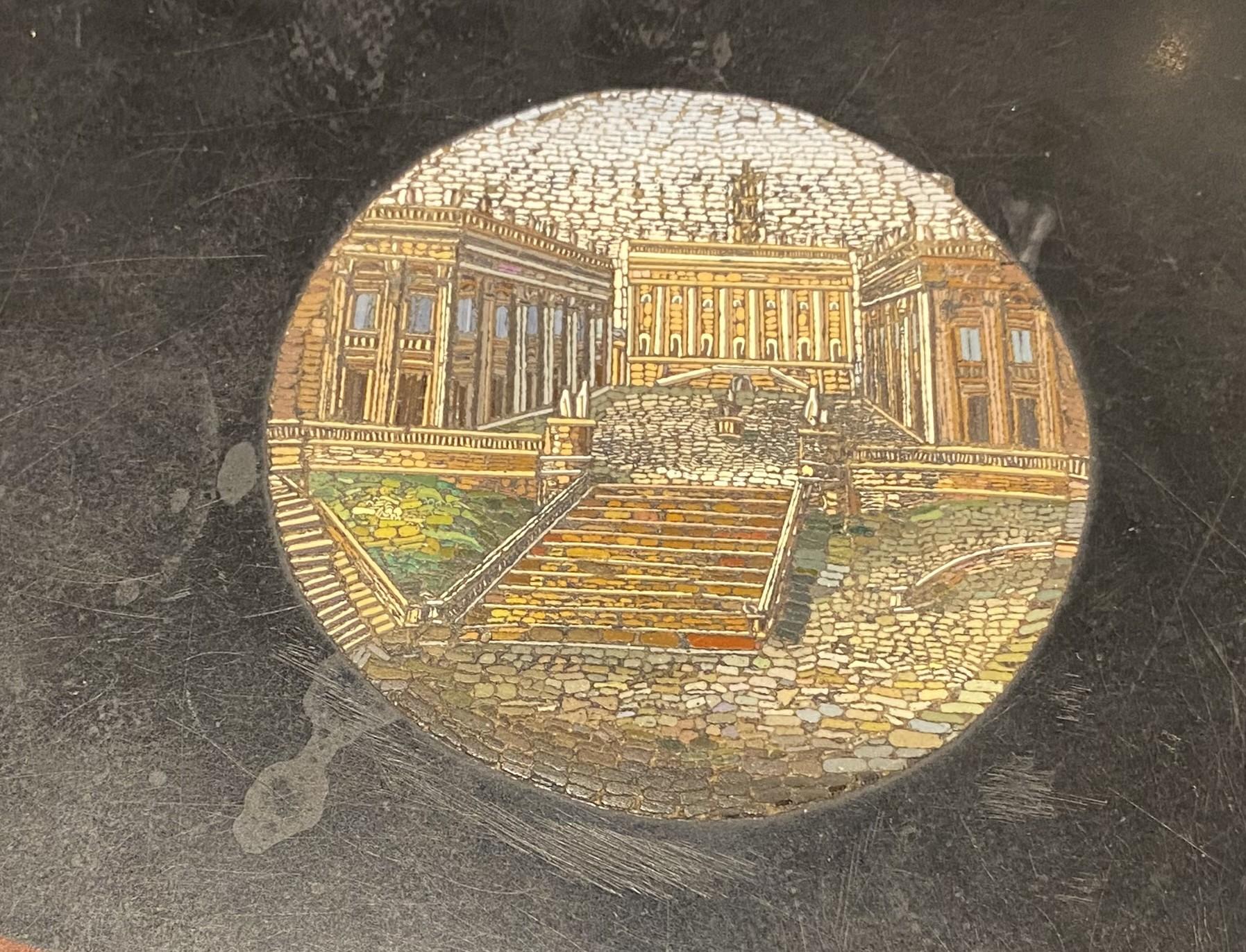 19th Century Italian Micro Mosaic Round Center Table with Ebonized Carved Base In Good Condition For Sale In Milford, NH