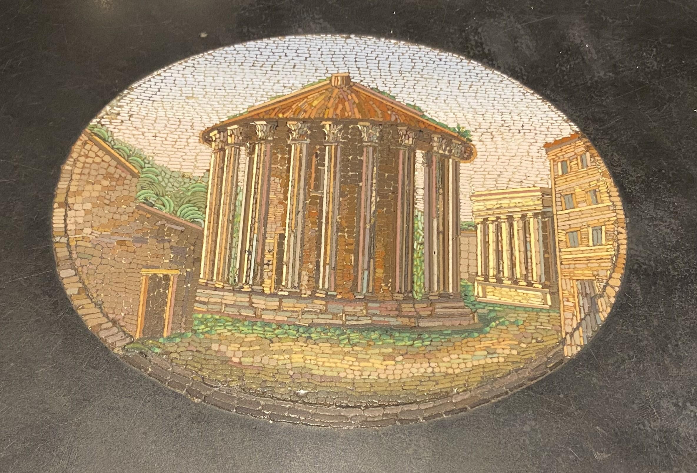 Stone 19th Century Italian Micro Mosaic Round Center Table with Ebonized Carved Base For Sale