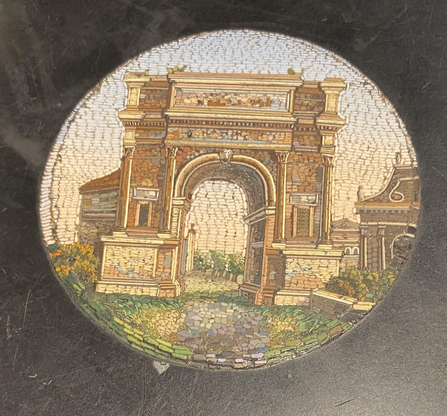 19th Century Italian Micro Mosaic Round Center Table with Ebonized Carved Base For Sale 1