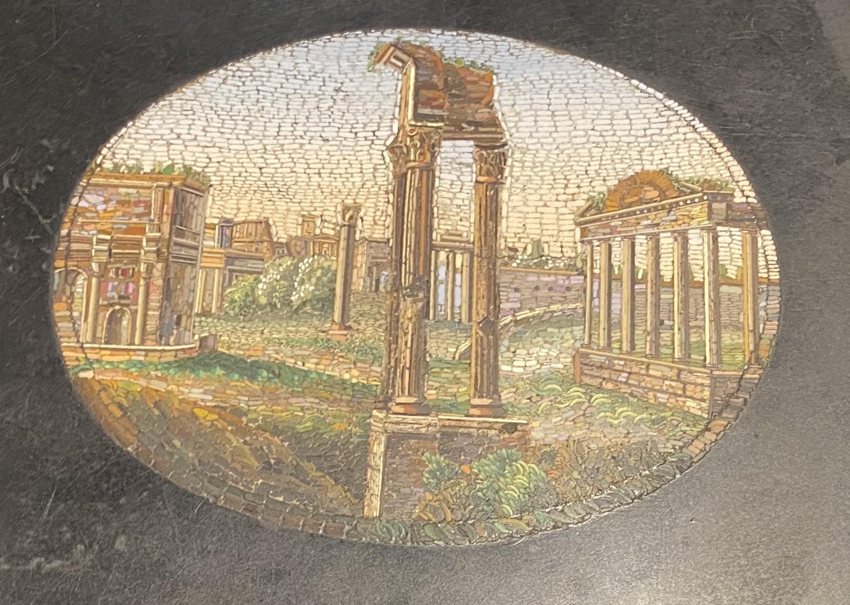 19th Century Italian Micro Mosaic Round Center Table with Ebonized Carved Base For Sale 2